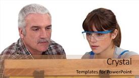  Presentation with apprentice - Beautiful slide deck featuring carpenter and female apprentice backdrop and a coral colored foreground