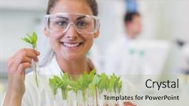  Presentation with scientist - Slide deck with female scientist analyzing young plants background and a mint green colored foreground