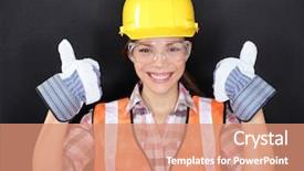  Presentation with safety construction - Beautiful PPT theme featuring wear young woman wearing safety backdrop and a coral colored foreground