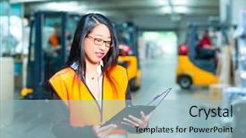  Presentation with logistics warehouse - PPT layouts featuring ceo - logistics people working background and a tawny brown colored foreground