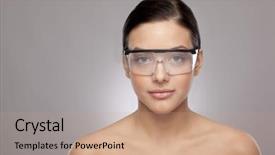  Presentation with personal protective equipment safety glasses - Cool new PPT theme with beautiful female with safety glasses backdrop and a  colored foreground