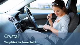  Presentation with attention and driving - Presentation design consisting of woman driving her new car background and a ocean colored foreground