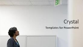  Presentation with purpose - PPT theme consisting of accident purpose - woman looking at exit sign background and a light gray colored foreground