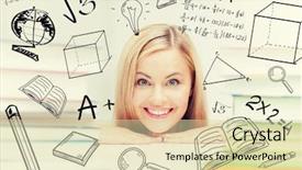  Presentation with doodles - Beautiful slides featuring women school - student with stack of books backdrop and a soft green colored foreground