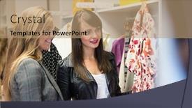  Presentation with clothes shop - Audience pleasing theme consisting of women selecting a dress while shopping for clothes in apparel shop backdrop and a coral colored foreground