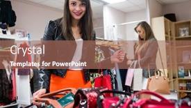  Presentation with mall - PPT layouts with women selecting bags and shoes while shopping in mall background and a coral colored foreground