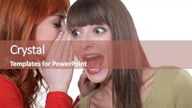  Presentation with time for sharing - PPT theme having women sharing a shocking secret background and a red colored foreground