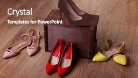  Presentation with running women shoes silhouette - Colorful PPT theme enhanced with women shoes with on floor backdrop and a  colored foreground