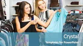  Presentation with friends - Colorful theme enhanced with women shopping inside store - two friends looking at new backdrop and a teal colored foreground
