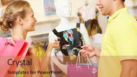  Presentation with mannequin - Colorful slides enhanced with women shopping inside store - woman showing a mannequin backdrop and a  colored foreground