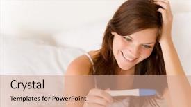  Presentation with pregnancy women - Slides enhanced with women shormones - pregnancy test - happy surprised background and a coral colored foreground