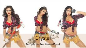  Presentation with construction women - Amazing slide deck having women shows construction tools isolated backdrop and a coral colored foreground