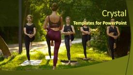  Presentation with group training - Slide set consisting of women-sits-in-yoga-pose background and a tawny brown colored foreground