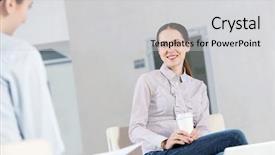  Presentation with women in office - Audience pleasing theme consisting of women sitting at office having backdrop and a light gray colored foreground