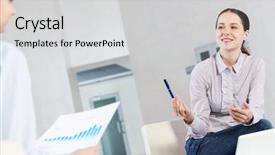  Presentation with women in office - Beautiful slides featuring women sitting at office having backdrop and a light gray colored foreground