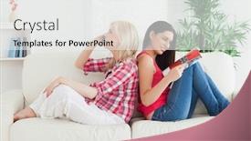  Presentation with women - Slides featuring women-sitting-back-to-back background and a white colored foreground