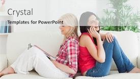  Presentation with women - Cool new presentation with women-sitting-back-to-back backdrop and a white colored foreground