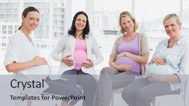  Presentation with pregnant - Cool new PPT theme with women sitting together at antenatal backdrop and a light gray colored foreground