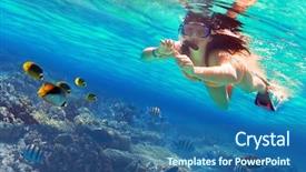  Presentation with beautiful black women smiling - Slides having women snorkeling in the tropical background and a ocean colored foreground