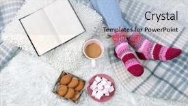  Presentation with book - Beautiful slide set featuring women socks - composition with warm plaid book backdrop and a light blue colored foreground