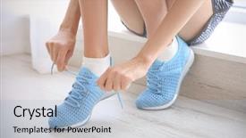  Presentation with sneakers - Slide deck featuring women socks - woman tying her mint sneakers background and a light blue colored foreground