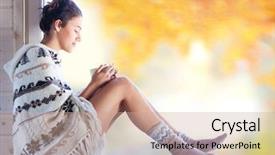  Presentation with home garden - Slides enhanced with women socks - young beautiful brunette smiling woman background and a coral colored foreground