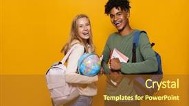  Presentation with students - PPT theme with women sphere - photo of american and caucasian background and a tawny brown colored foreground