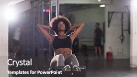  Presentation with abdominal - Presentation design featuring women sport - young fit african american woman background and a dark gray colored foreground
