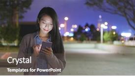  Presentation with retail smart phone - Colorful presentation theme enhanced with women status - asian young woman use backdrop and a  colored foreground