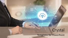  Presentation with business environment using laptops globe - Beautiful presentation design featuring women status - business woman in homey environment backdrop and a coral colored foreground