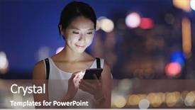  Presentation with mobile use - Colorful PPT theme enhanced with women status - woman use of mobile phone backdrop and a tawny brown colored foreground