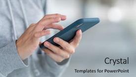  Presentation with mobile use - Audience pleasing presentation theme consisting of women status - woman use of mobile phone backdrop and a light gray colored foreground