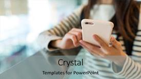  Presentation with mobile use - Slide set with women status - woman use of mobile phone background and a light gray colored foreground