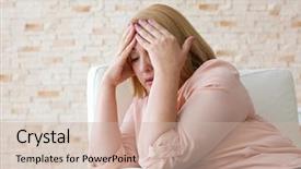  Presentation with depressed - Cool new PPT layouts with women stress - depressed senior woman at home backdrop and a soft green colored foreground