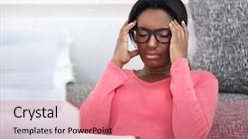  Presentation with student attandance system - Amazing PPT theme having women stress - exhausted student woman has backdrop and a coral colored foreground