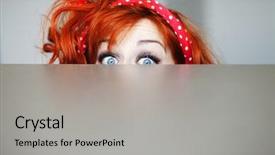  Presentation with funny - Beautiful PPT theme featuring women stress - funny girl hiding behind backdrop and a light gray colored foreground