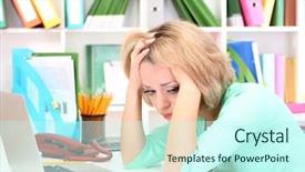  Presentation with business women - Cool new PPT theme with women stress - tired business woman working backdrop and a cool aqua colored foreground