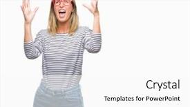  Presentation with young woman wearing boxer gloves - Slide deck featuring women stress - young beautiful woman wearing glasses background and a  colored foreground