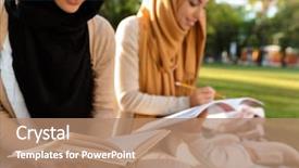  Presentation with women - Slides having women students writing in copybook background and a coral colored foreground