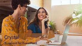  Presentation with working together - Colorful presentation design enhanced with women studying together at library backdrop and a red colored foreground