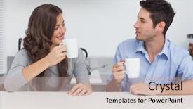  Presentation with coffee - Audience pleasing PPT layouts consisting of women talking - couple drinking cups of coffee backdrop and a soft green colored foreground