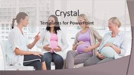  Presentation with pregnant women smoking - PPT theme featuring women talking together at antenatal background and a soft green colored foreground