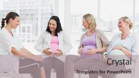  Presentation with pregnant - Presentation design featuring women talking together at antenatal background and a light gray colored foreground