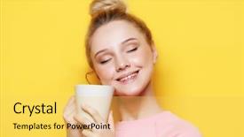  Presentation with tea coffee - Slide set consisting of ladies tea - lifestyle food and people concept background and a yellow colored foreground