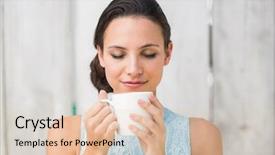  Presentation with bleached - PPT theme with coffee tea - stylish brunette holding a mug background and a lemonade colored foreground