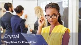  Presentation with women meeting - PPT theme having women teamwork - african businesswoman at workshop background and a ocean colored foreground