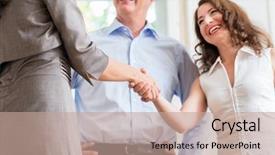  Presentation with patent license agreement licensing business - Presentation theme featuring women teamwork - business people doing handshake background and a  colored foreground