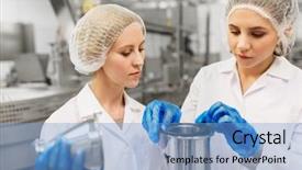  Presentation with manufacture - Amazing PPT theme having women technologists working at ice backdrop and a  colored foreground