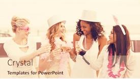  Presentation with toasting - Audience pleasing theme consisting of women toasting champagne while standing next to limousine backdrop and a lemonade colored foreground