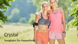  Presentation with joy - Presentation design having women training together with joy background and a  colored foreground